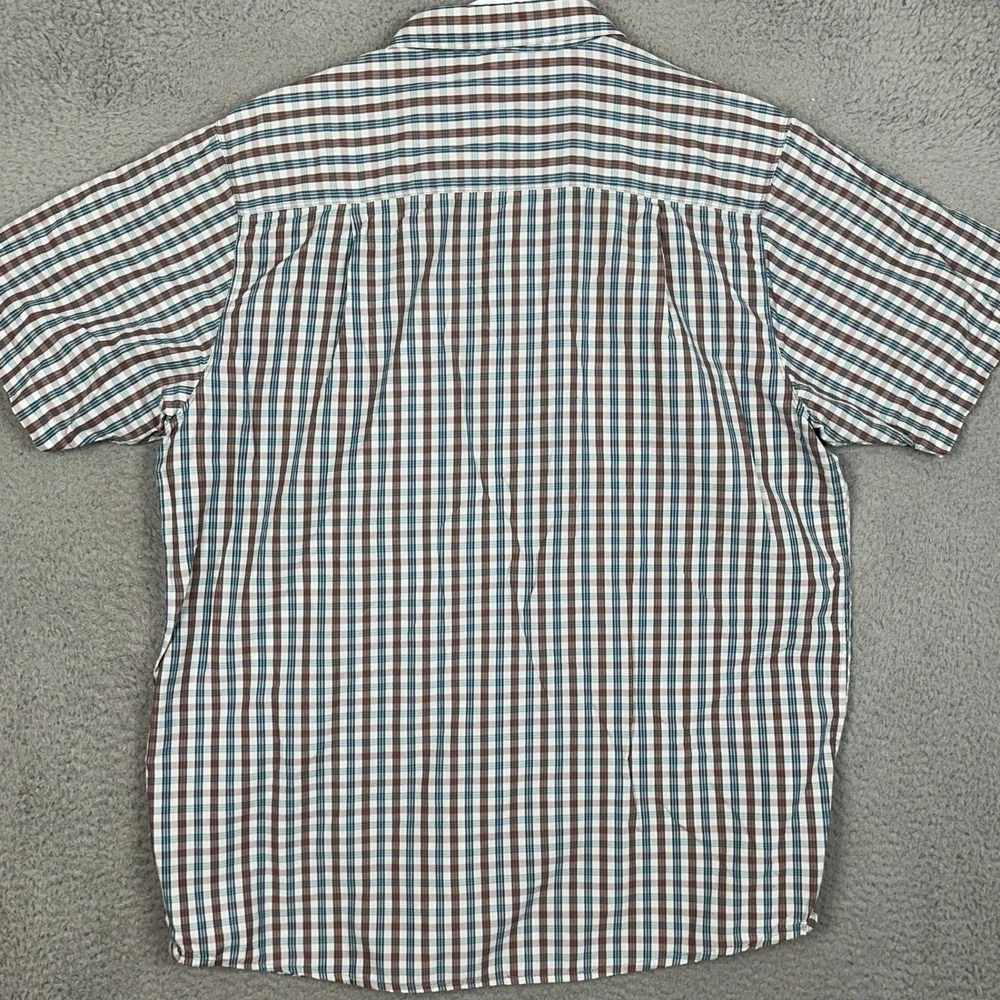 The North Face Shirt Men Large Teal Brown Plaid Button Up Hiking Outdoor Stretch